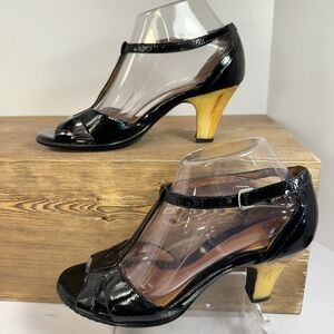 Sofft T Strap Patent Leather Heels Womens 7.5 Black Kitten Retro Y2K Pinup Alt